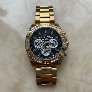 GUESS Black and Gold-Tone Multifunction Watch